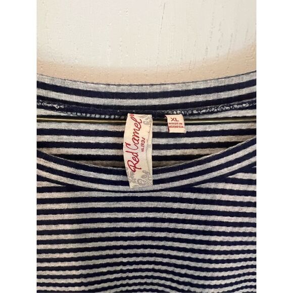 Red Camel Knit Top Long Sleeve Lace Trim Navy and White Striped Women's XLarge - Picture 4 of 8